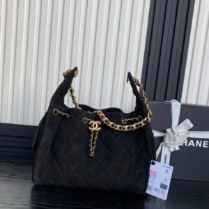 Chanel 25 Black Gold Suede in Small