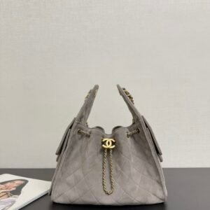 Chanel 25 Grey Gold Suede in Small