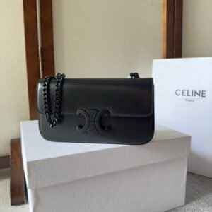 Celine Chain Shoulder Bag Cuir Triomphe Black