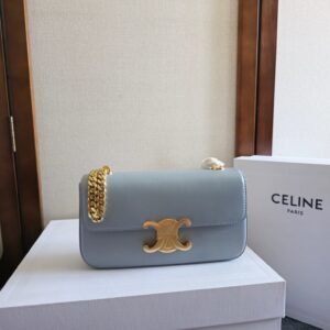 Celine Chain Shoulder Bag Cuir Triomphe Blue Gold