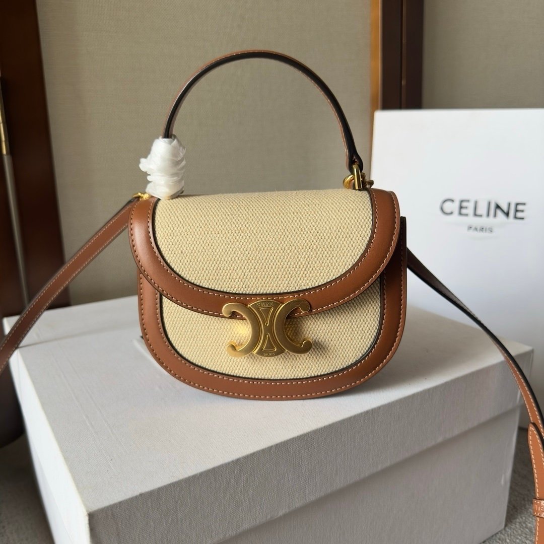 Celine Besace Clea Top Handle Beige Brown Gold