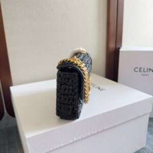 Alternative view of Celine Chain Shoulder Bag in Raffia Black Gold