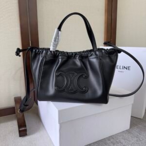 Celine Triomphe Drawstring Cabas Small Black