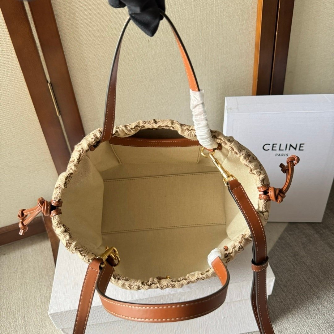 Celine Triomphe Drawstring Cabas Small Beige Brown - Afbeelding 5