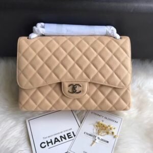 Chanel Flap Bag Beige Silver in Jumbo