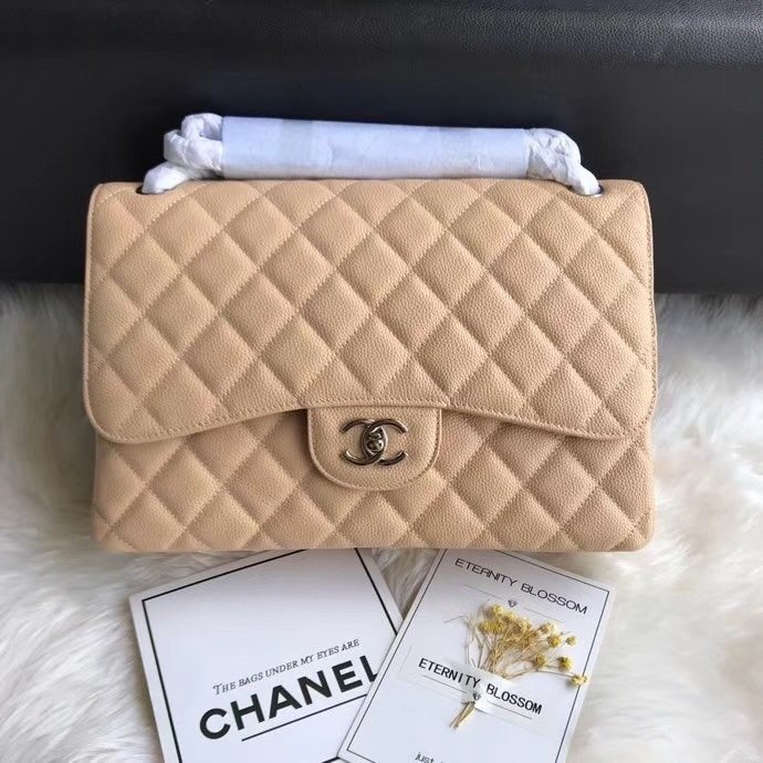 Chanel Flap Bag Beige Silver in Jumbo