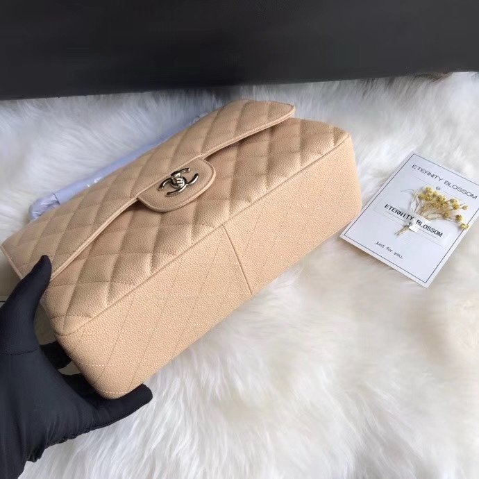 Chanel Flap Bag Beige Silver in Jumbo - Afbeelding 4