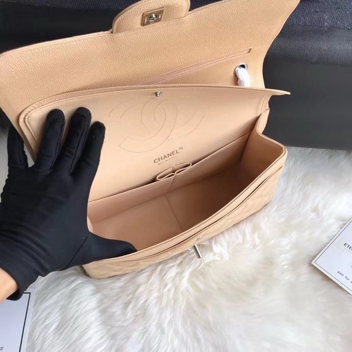 Chanel Flap Bag Beige Silver in Jumbo - Afbeelding 5