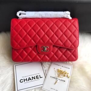 Chanel Flap Bag Red Silver in Jumbo