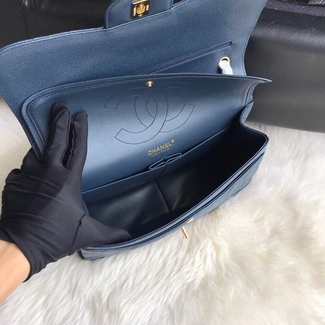 Chanel Flap Bag Navy Gold in Jumbo - Afbeelding 3