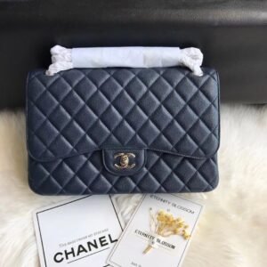 Chanel Flap Bag Navy Silver in Jumbo