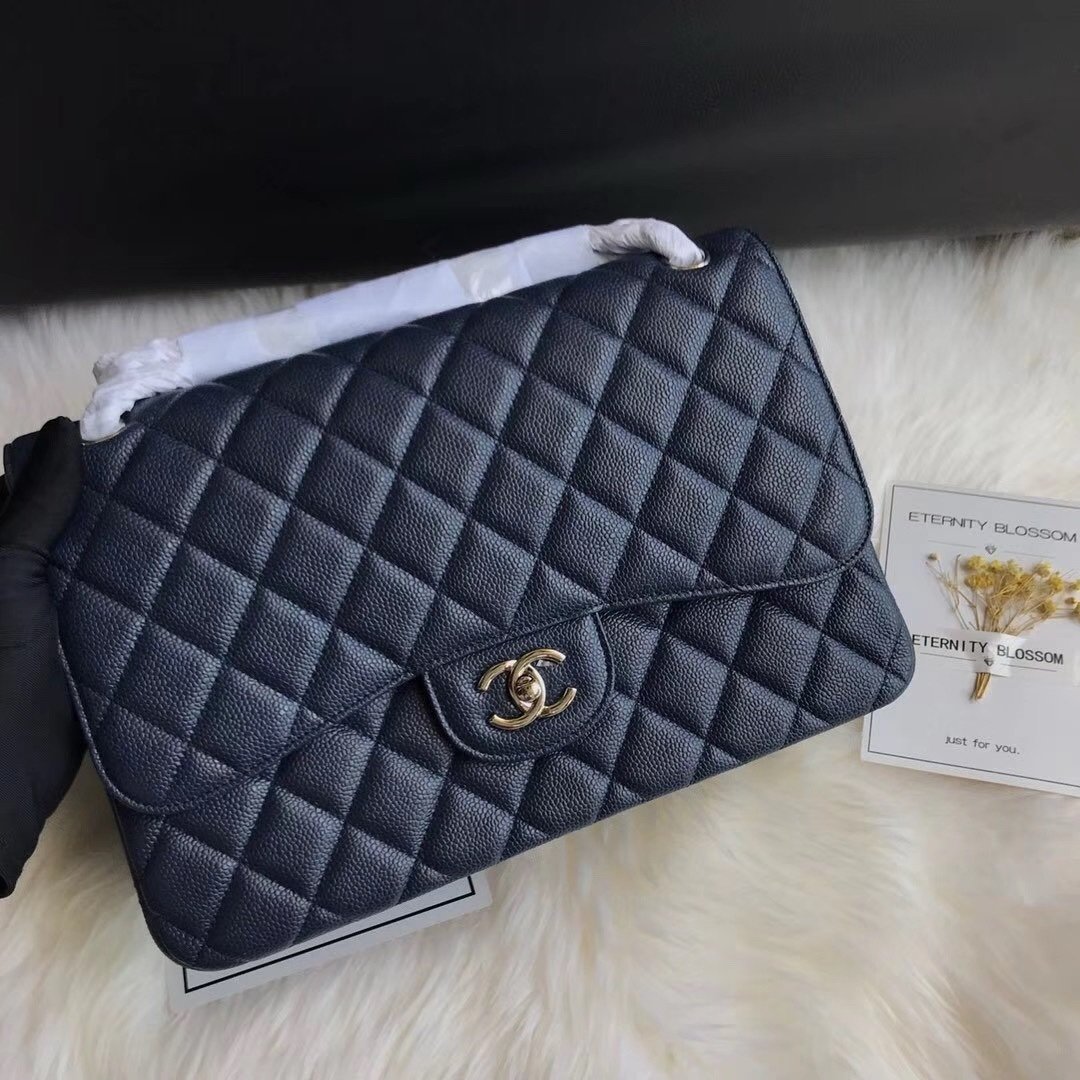 Chanel Flap Bag Navy Silver in Jumbo - Afbeelding 3