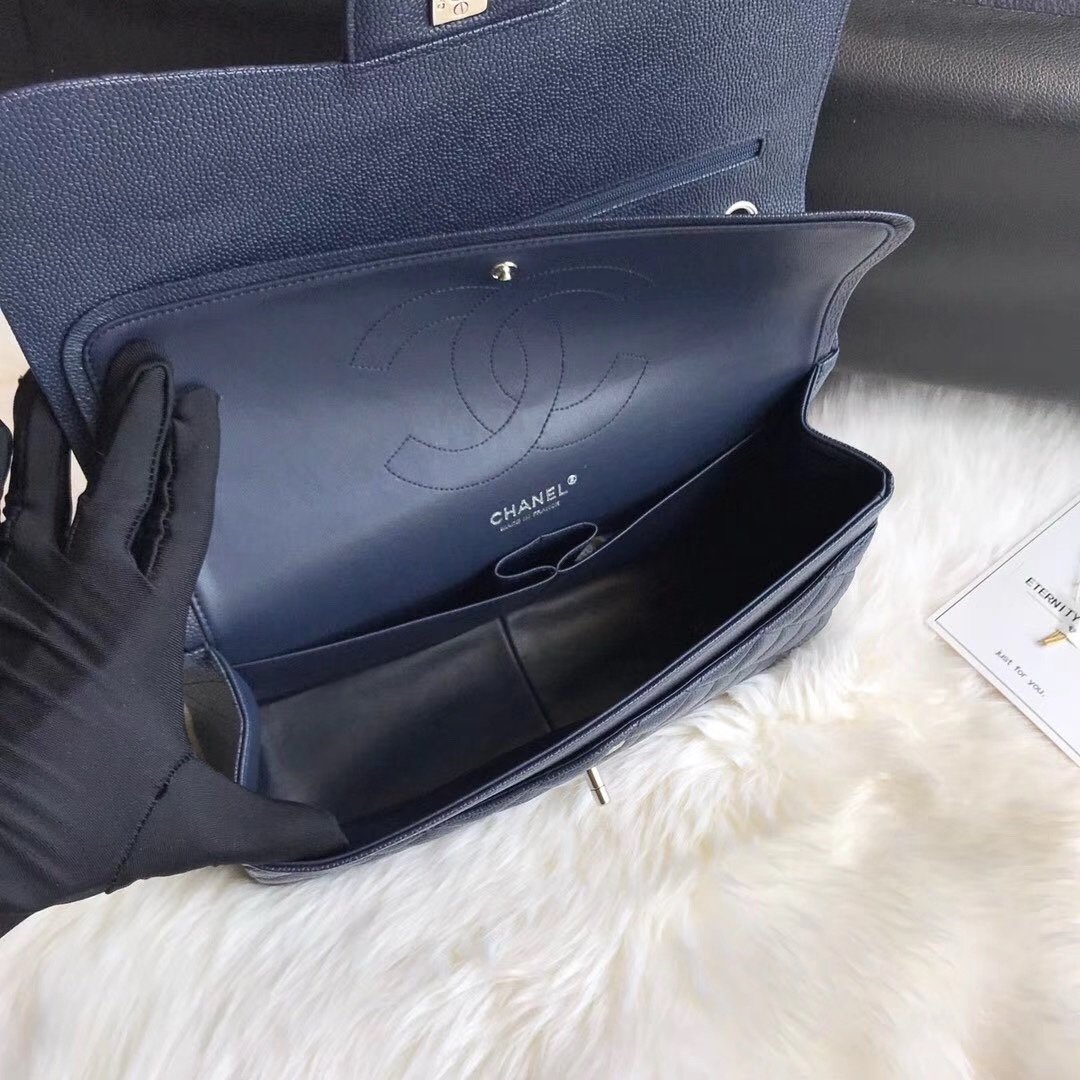 Chanel Flap Bag Navy Silver in Jumbo - Afbeelding 5