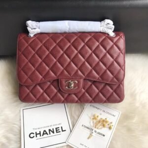 Chanel Flap Bag Burgundy Silver in Jumbo