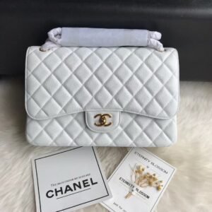Chanel Flap Bag White Gold in Jumbo