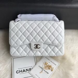 Chanel Flap Bag White Silver in Jumbo