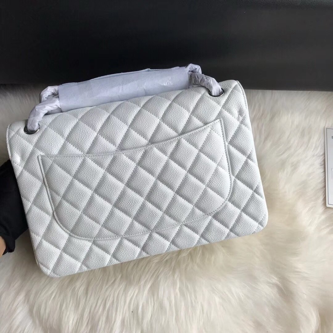 Chanel Flap Bag White Silver in Jumbo - Afbeelding 3