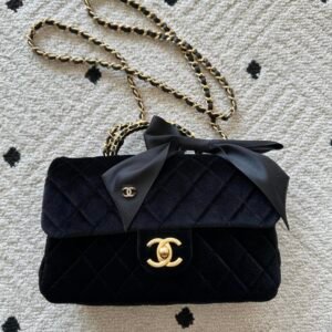 Chanel Flap Bag Velvet and Silk in Black Gold
