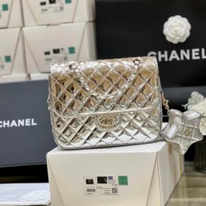 Chanel Metallic Flap Bag in Silver with Star Coin Purse