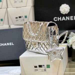 Alternative view of Chanel Metallic Flap Bag in Silver with Star Coin Purse