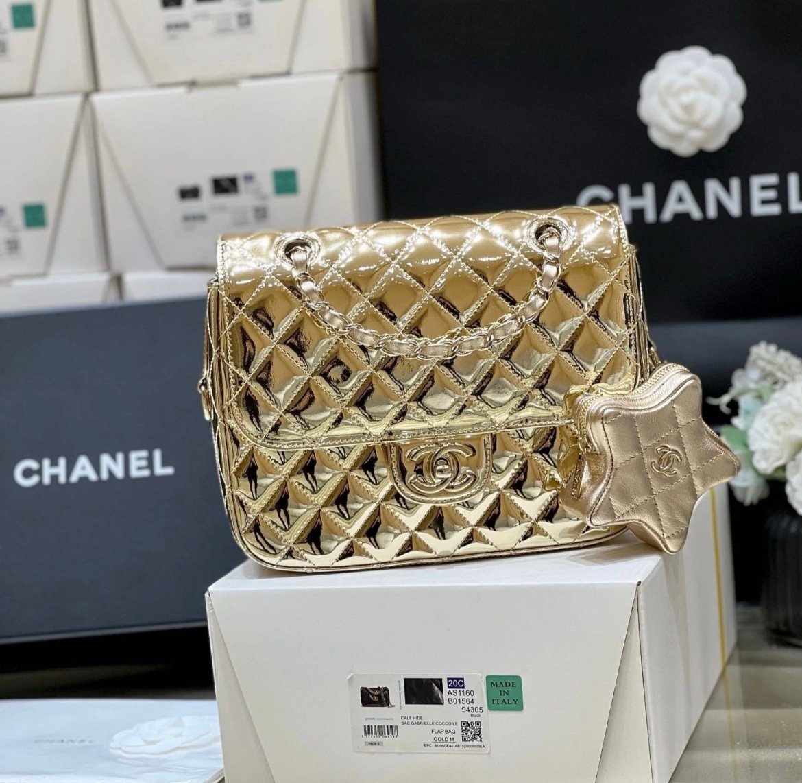 Chanel Metallic Flap Bag in Gold with Star Coin Purse