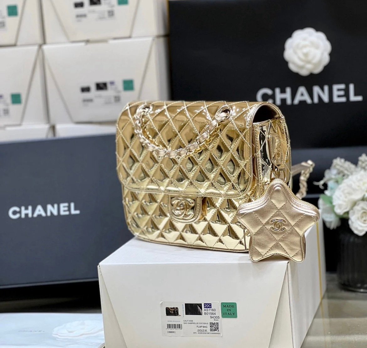Chanel Metallic Flap Bag in Gold with Star Coin Purse - Afbeelding 3