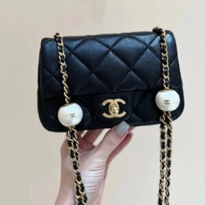 Chanel Double Pearl Mini Flap Bag in Black