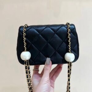 Alternative view of Chanel Double Pearl Mini Flap Bag in Black