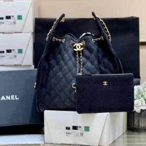 Chanel 25 Black Denim in Medium
