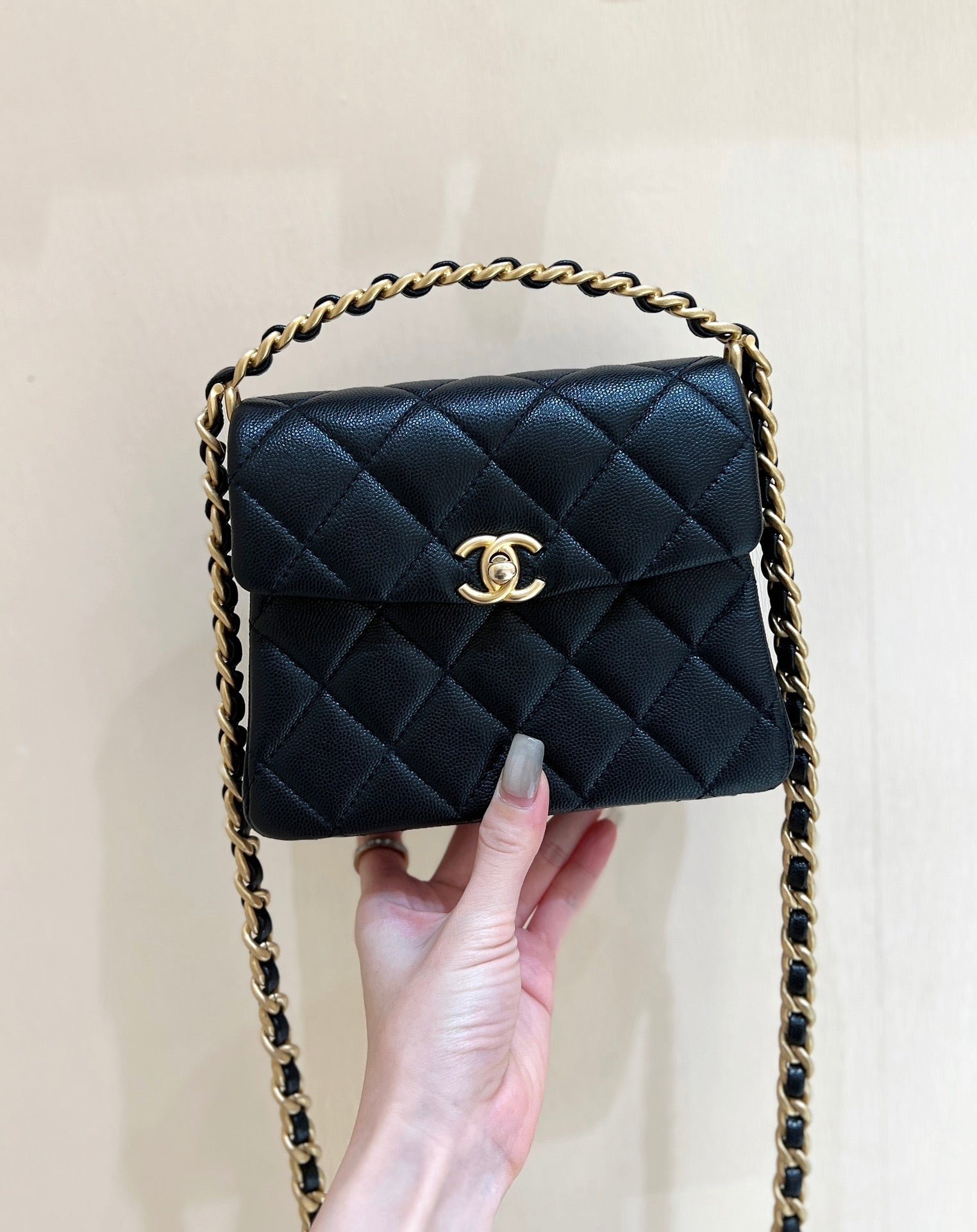 Chanel Top Handle Bag Black Gold