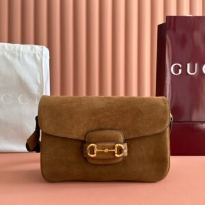Gucci Horsebit 1955 Bag 30 in Brown Gold Suede