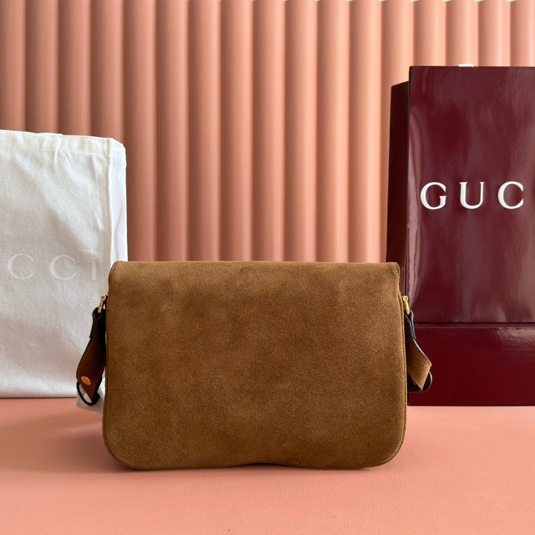 Gucci Horsebit 1955 Bag 30 in Brown Gold Suede - Afbeelding 3