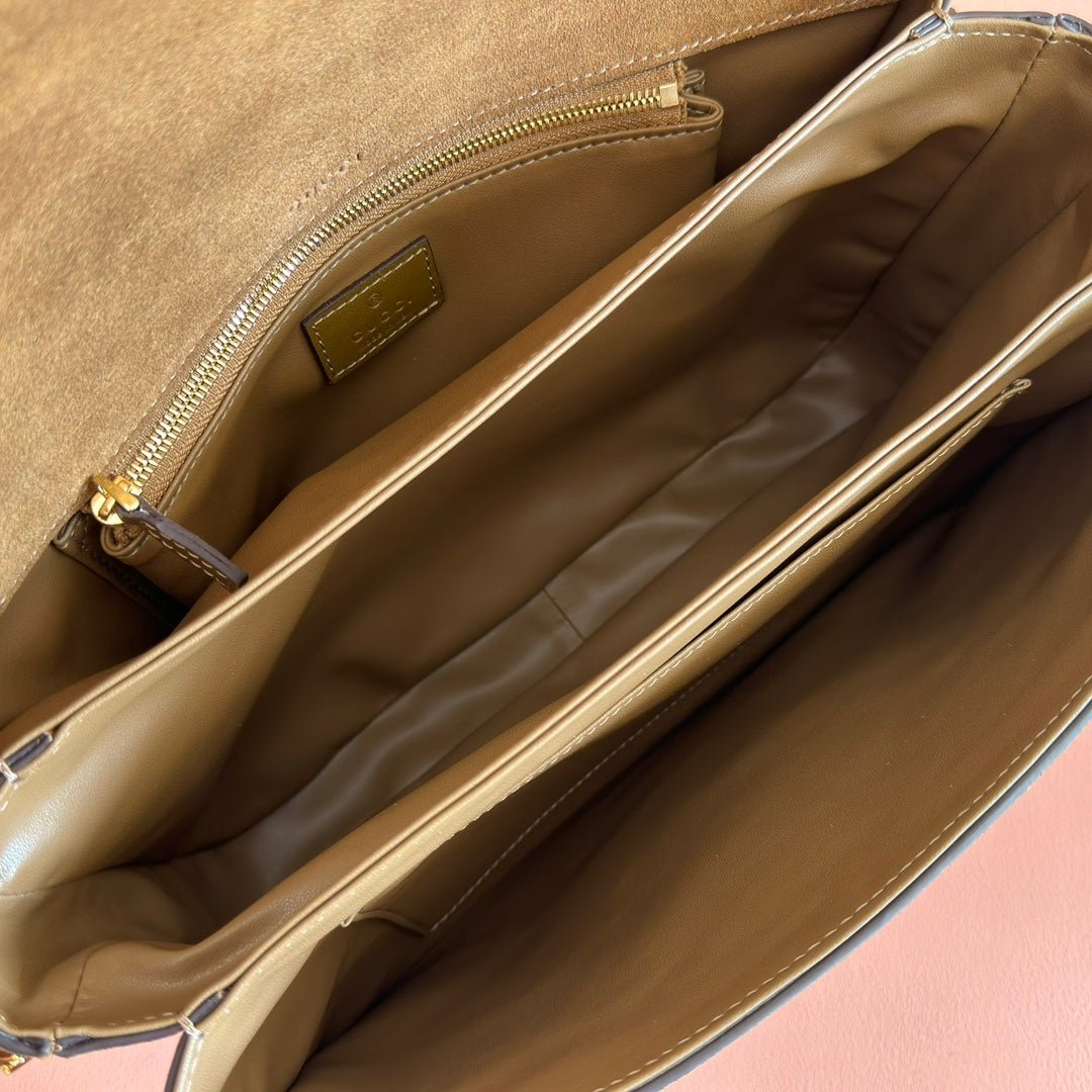 Gucci Horsebit 1955 Bag 30 in Brown Gold Suede - Afbeelding 5