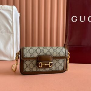Gucci Horsebit 1955 Bag in Brown Beige with Chain