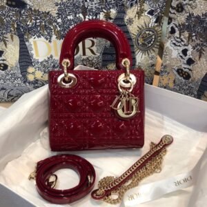 Dior Mini Lady Dior Bag Red Patent Gold