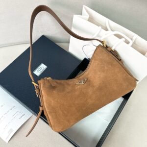 Prada Medium Aimée Bag Brown Gold Suede