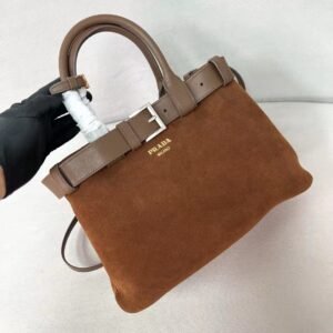 Alternative view of Prada Medium Belt Buckle Suede Bag Brown Gold