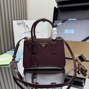 Prada Small Galleria Bag Burgundy Gold