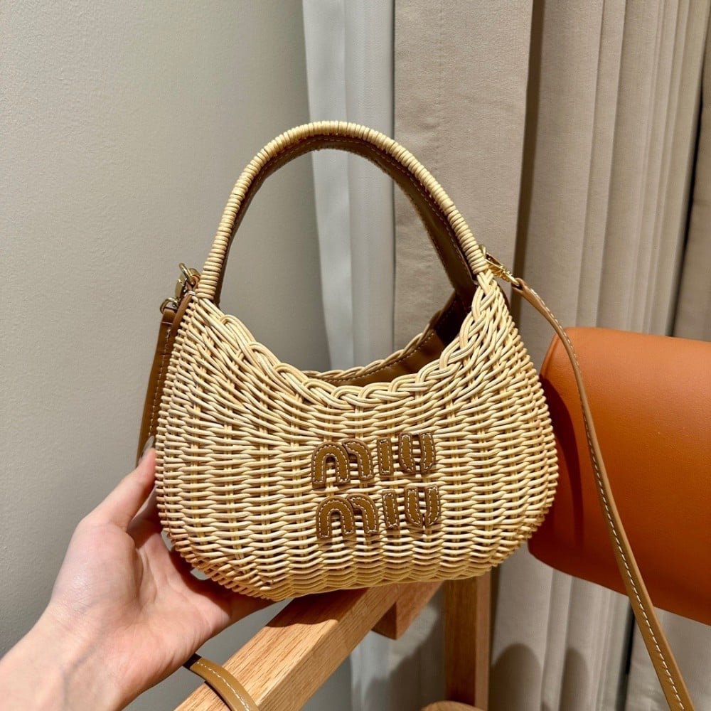 Miu Miu Raffia Beach Bag Brown Beige