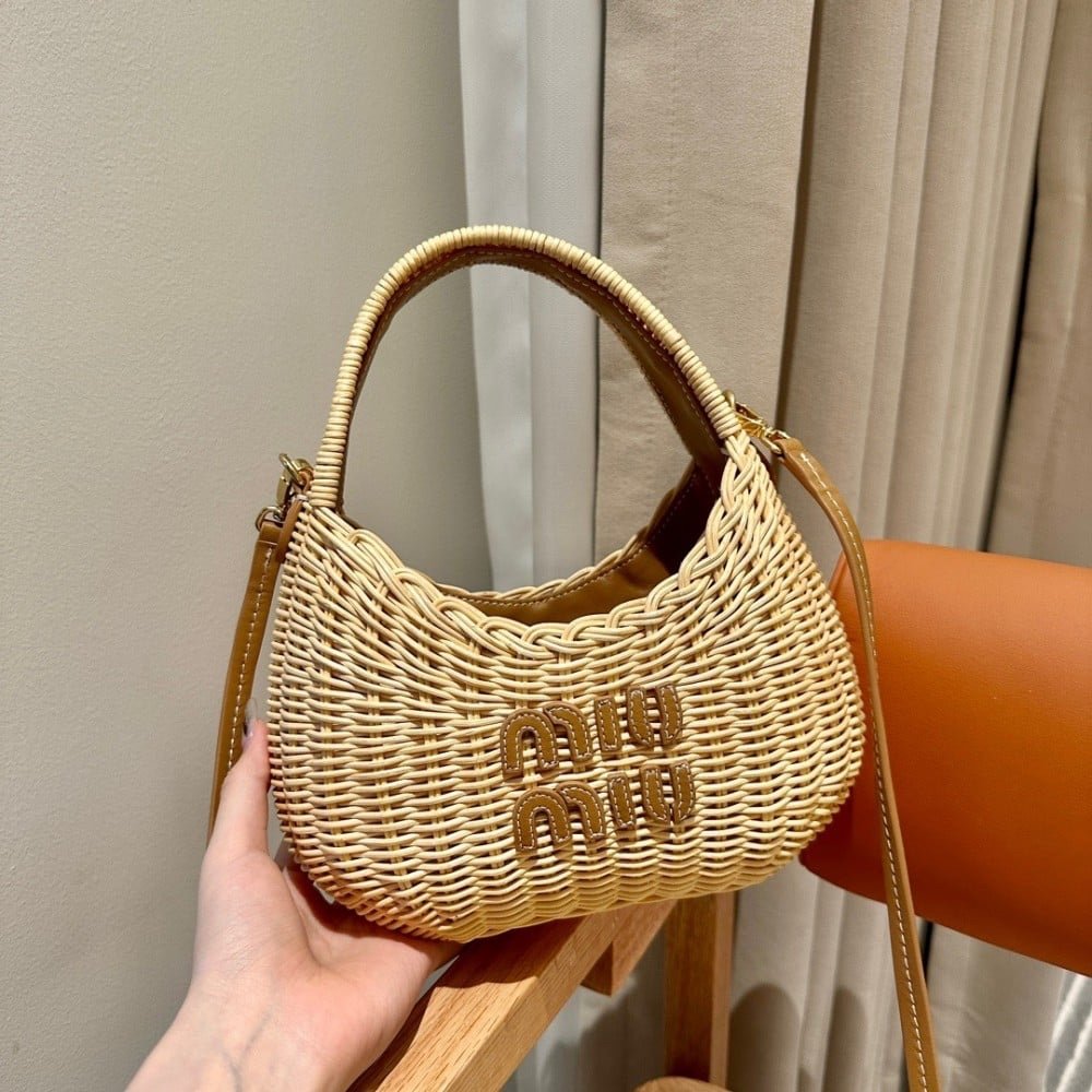 Miu Miu Raffia Beach Bag Brown Beige - Afbeelding 2