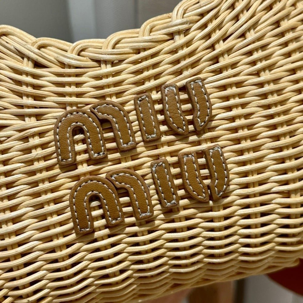 Miu Miu Raffia Beach Bag Brown Beige - Afbeelding 3