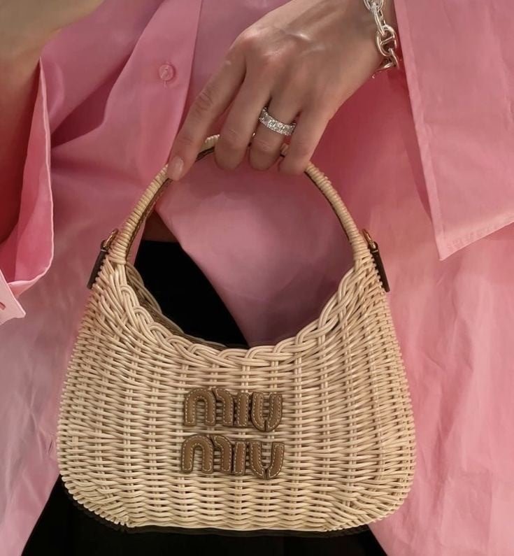 Miu Miu Raffia Beach Bag Brown Beige - Afbeelding 4