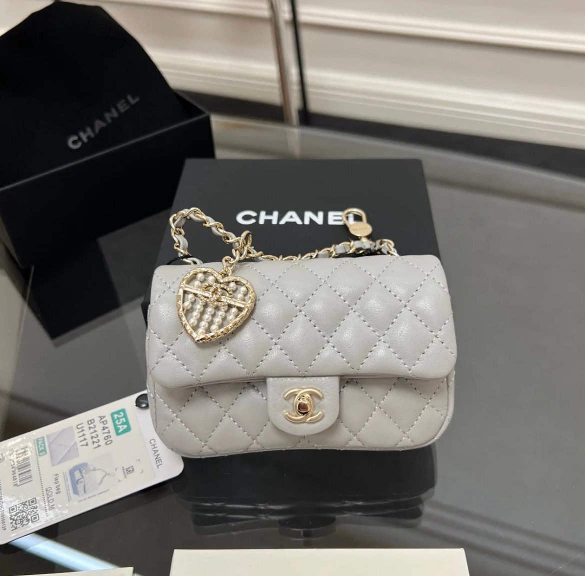 Chanel Mini Flap Charm Bag Grey