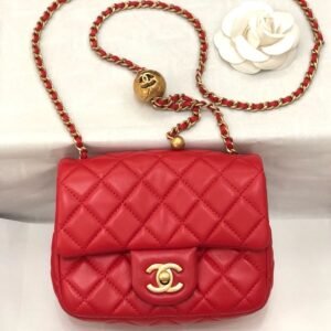 Chanel Mini Square Classic Flap Bag Red Gold
