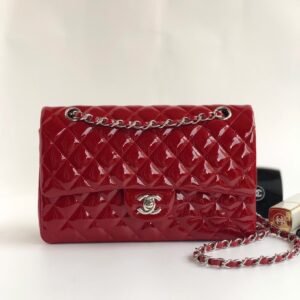 Chanel Flap Bag Red Patent with Silver