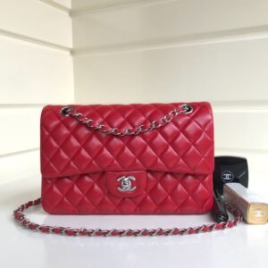 Chanel Flap Bag Red Silver in Medium