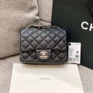 Chanel Mini Square Classic Flap Bag Black Silver