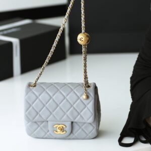 Chanel Mini Square Classic Flap Bag Grey Gold