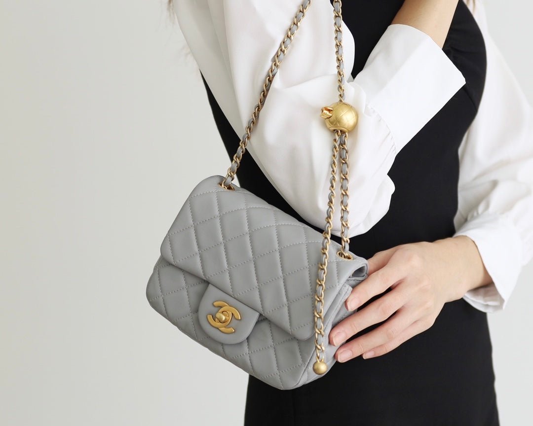 Chanel Mini Square Classic Flap Bag Grey Gold - Afbeelding 2