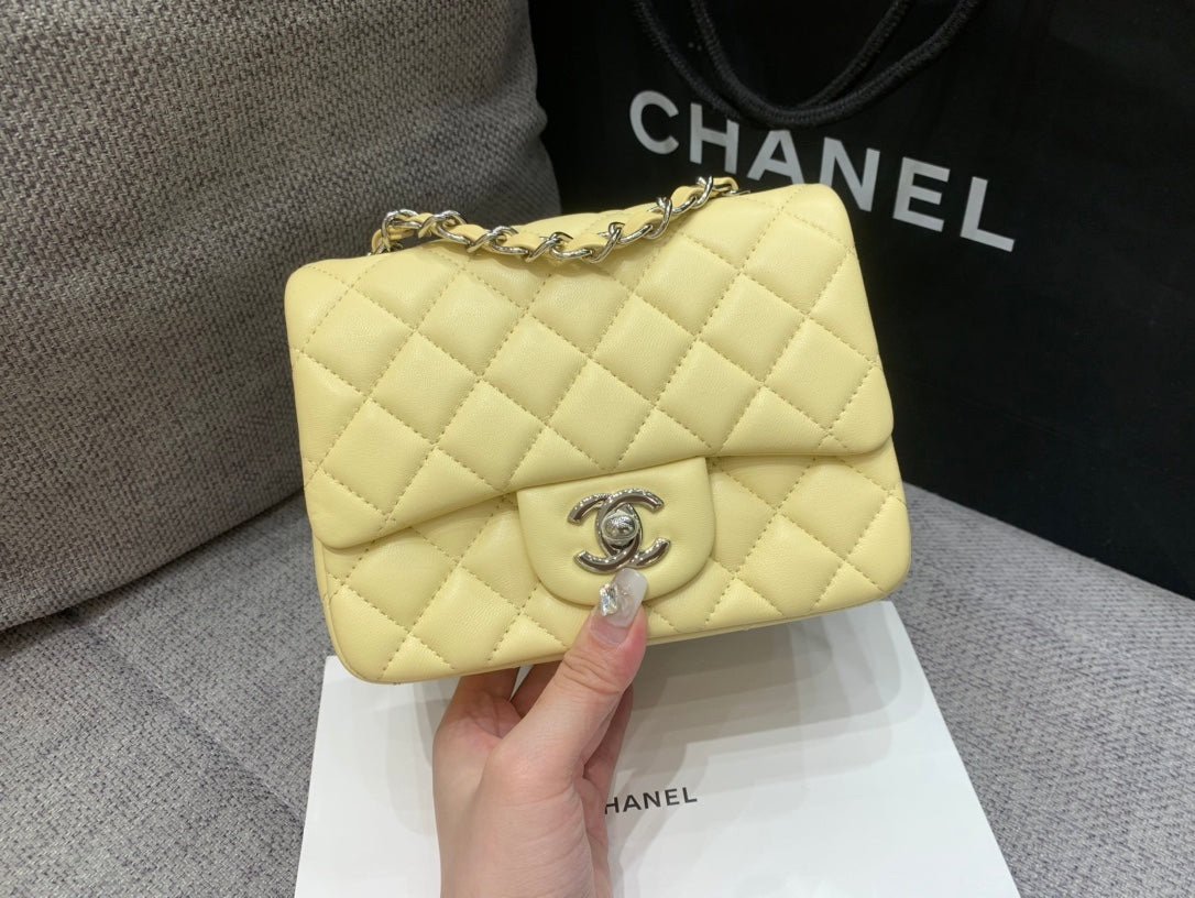 Chanel Mini Square Classic Flap Bag Yellow Silver - Afbeelding 2